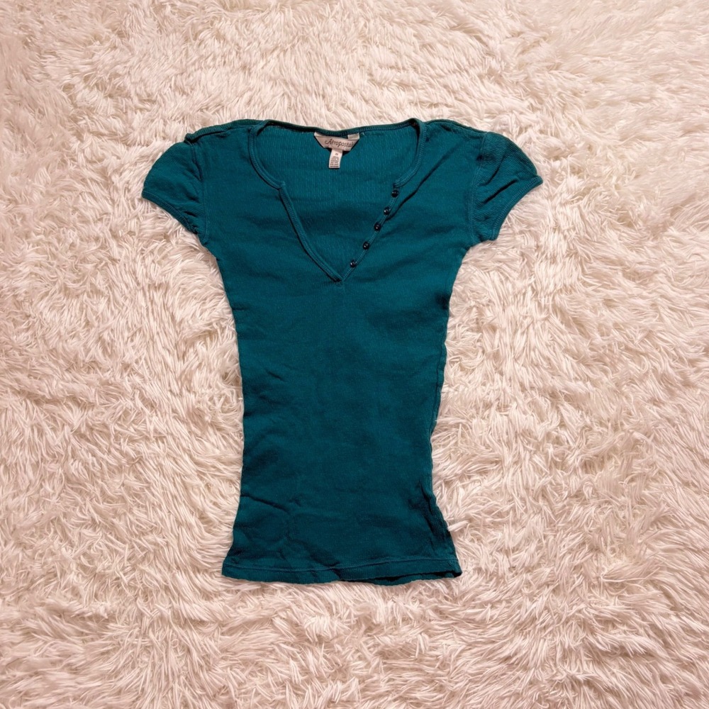 y2k vintage aeropostale dark teal turquoise henley button up baby tee small